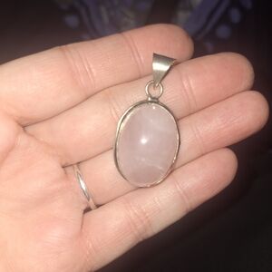 Rose Quartz Oval Pendant Necklace 925